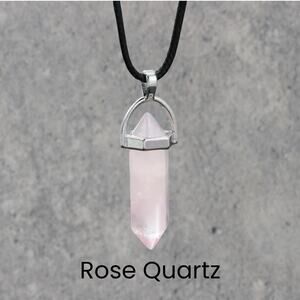Rose Quartz Crystal Silver Pendant Necklace Boho Fairycore Spiritual
